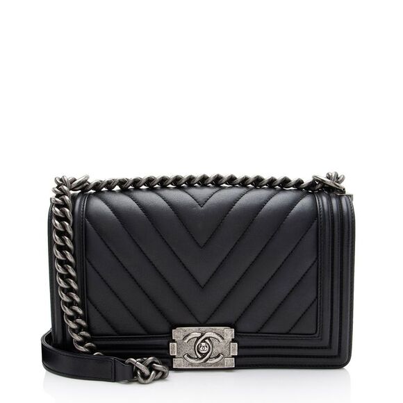 Chanel Handbags - Chanel Chevron Lambskin Old Medium Boy Bag